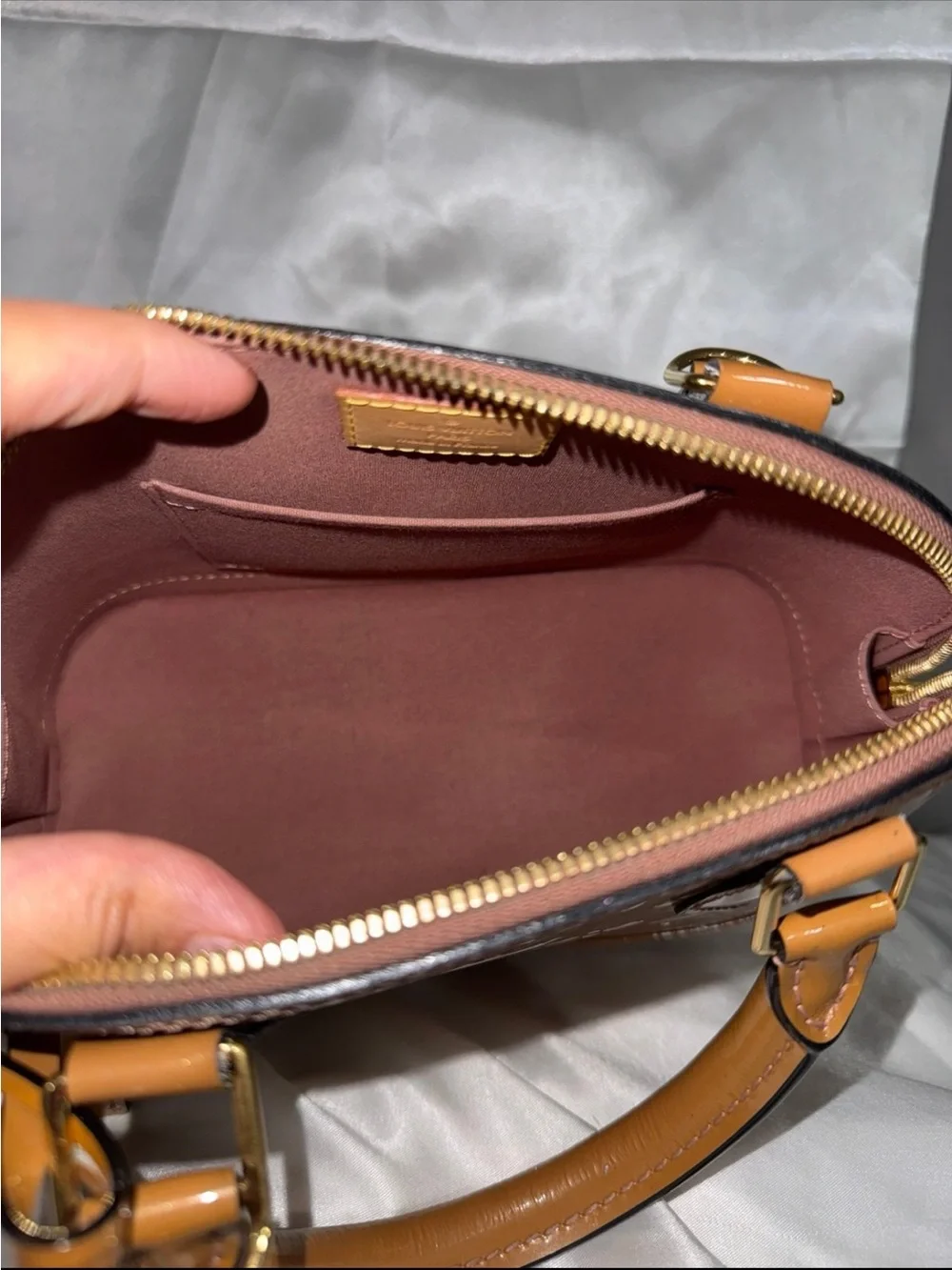 Louis Vuitton Caramel Patent Vernis Alma Satchel
